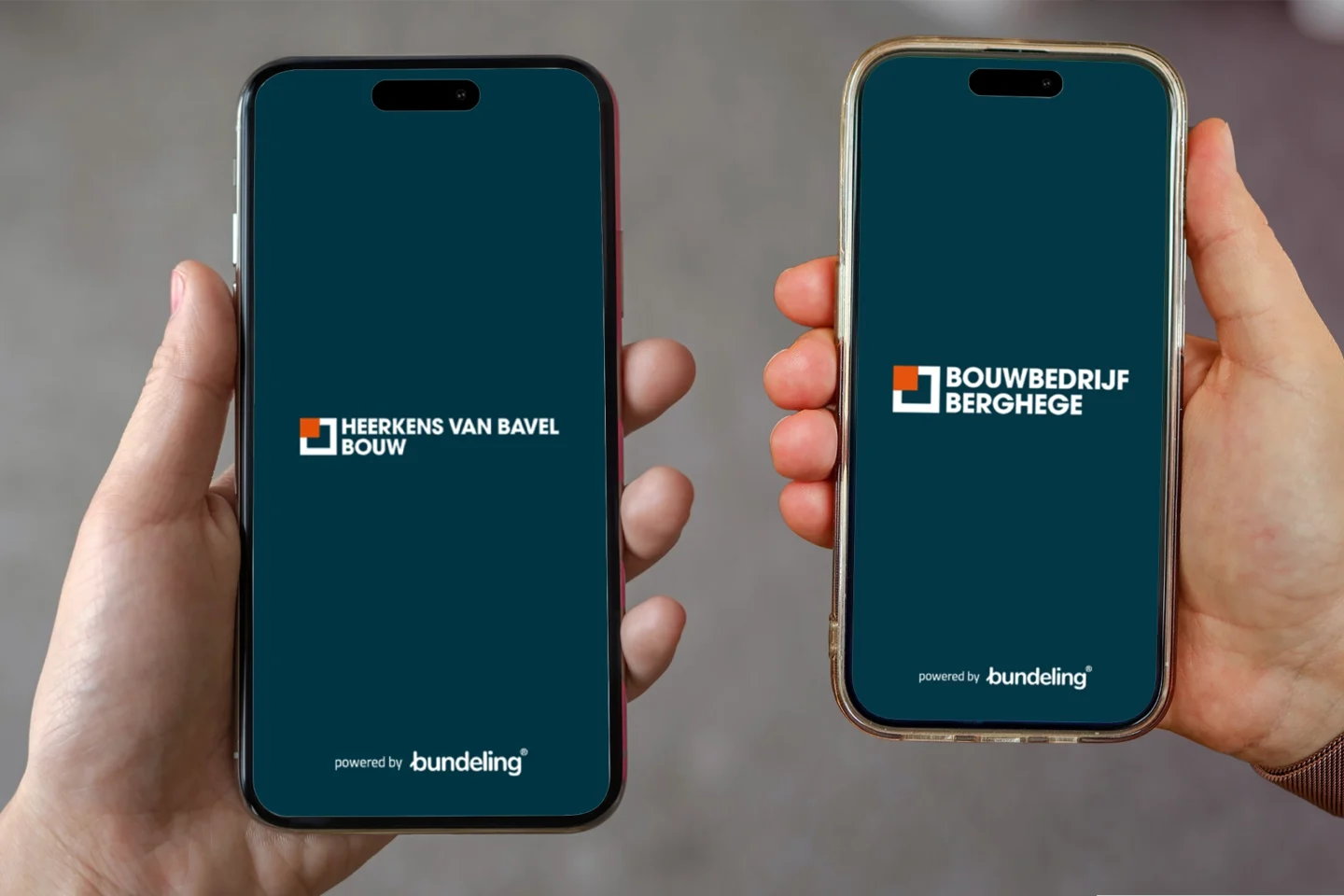 Smartphones met de Bouwbedrijf Heerkens van Bavel en Berghege apps
