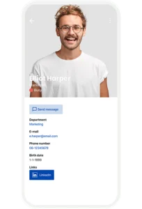 A phone showcasing the functionality: Profile