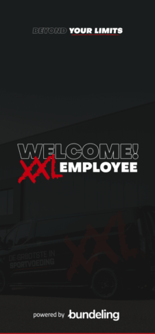 The splash screen of the XXL Nutrition employee app